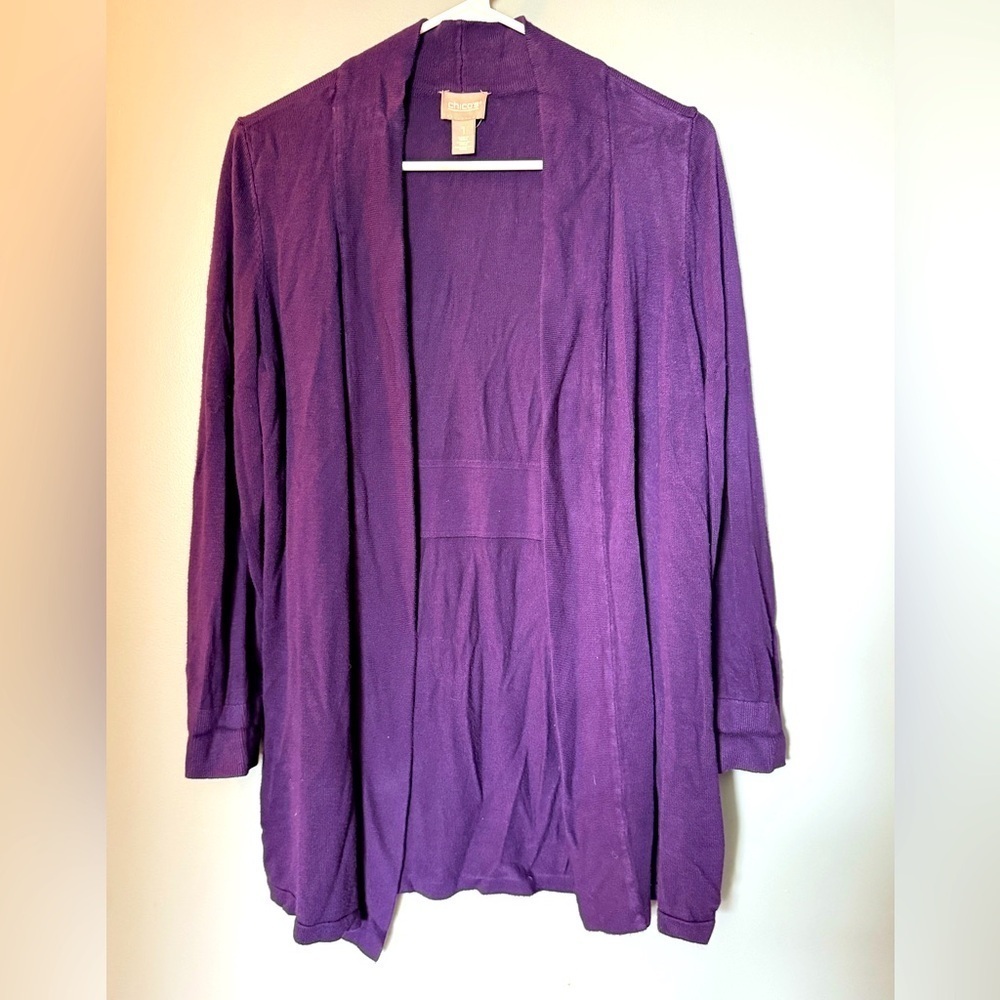 Chicos Purple Cardigan Womens Sz 1 (Equiv to US Sz‎ 8/10)